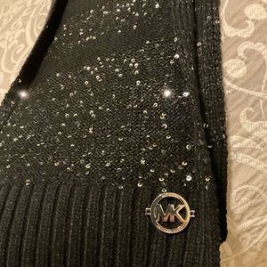 MK Michael Kors OS black silver sequence scarf neck winter knitted sweater